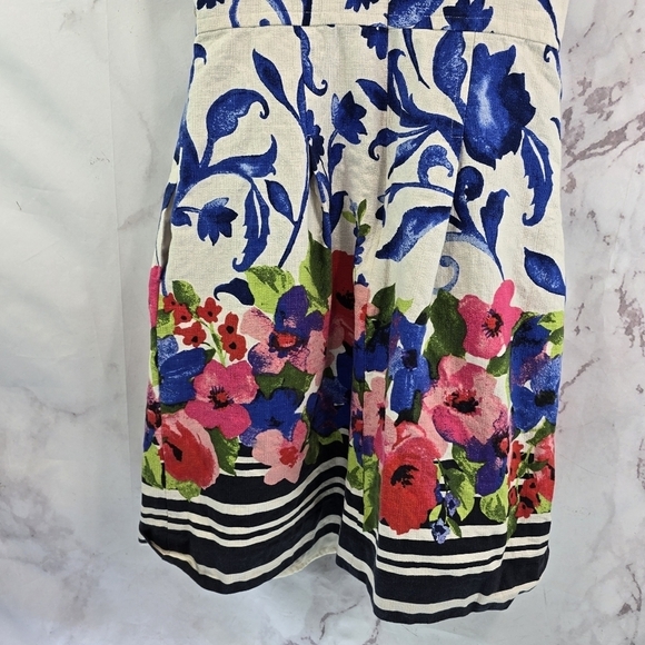 Eliza J Dress Women 8 Medium Floral White Blue Sheath A Line Pleated Tank Flare - Picture 8 of 12